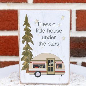 Camper Decor Gifts Summer Camping Wooden Block Sign Star Sky Camp Pine Trees